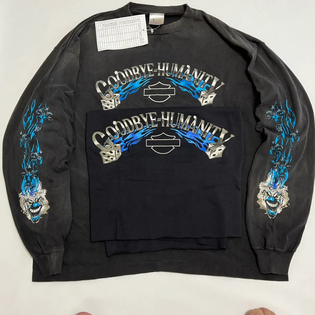 Printing proofing SAINT Mxxxxxx LS TEE/BTFL BASTARS/BLK flame dice distressed retro long sleeves washed black S-XL